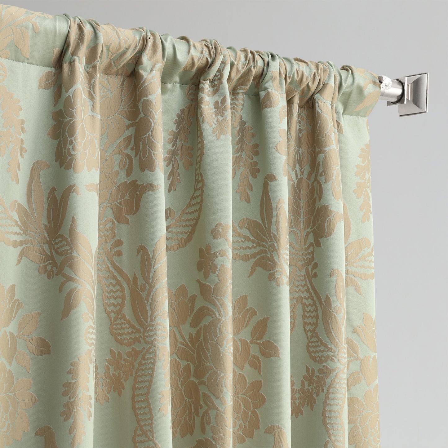 Magdelena Jade & Gold Damask Faux Silk Jacquard Custom Curtain