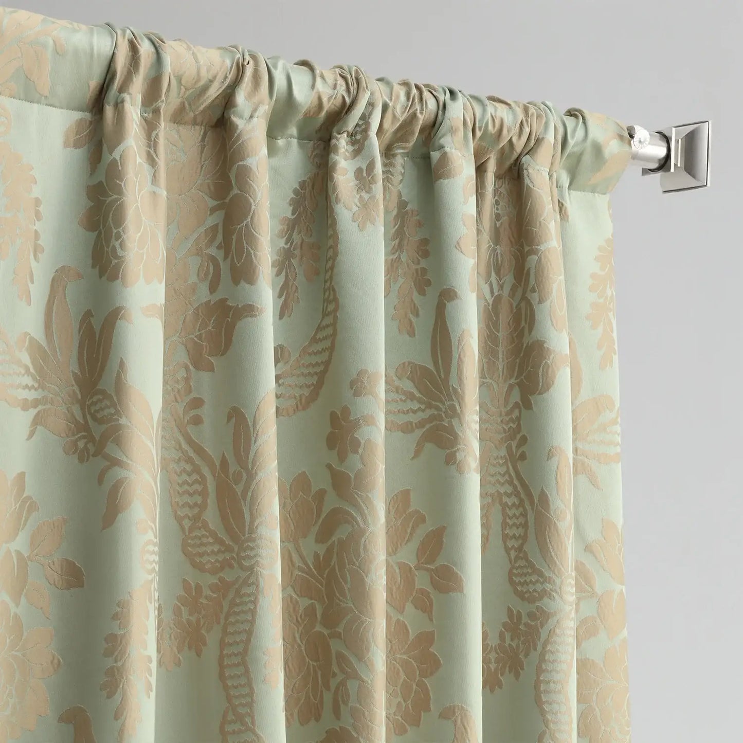 Magdelena Jade & Gold Damask Faux Silk Jacquard Custom Curtain