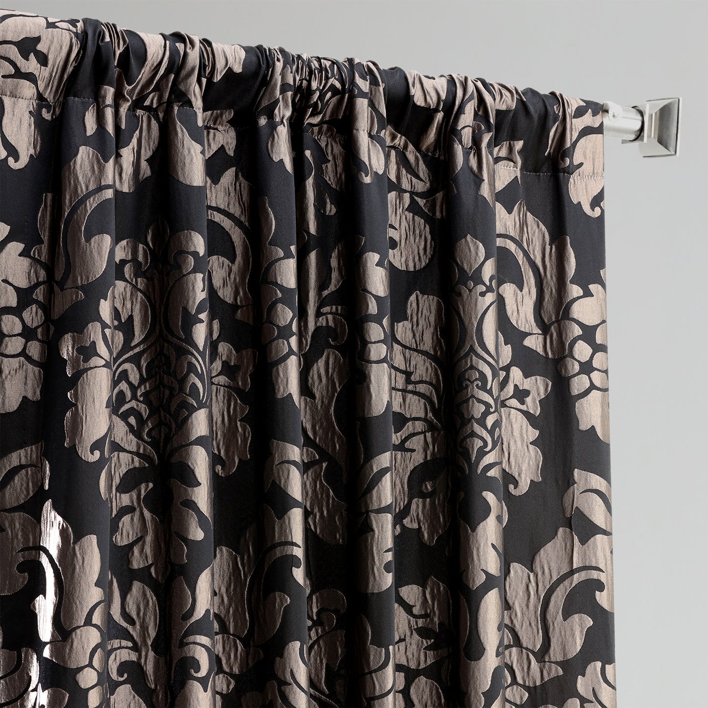 Astoria Black & Pewter Damask Faux Silk Jacquard Custom Curtain