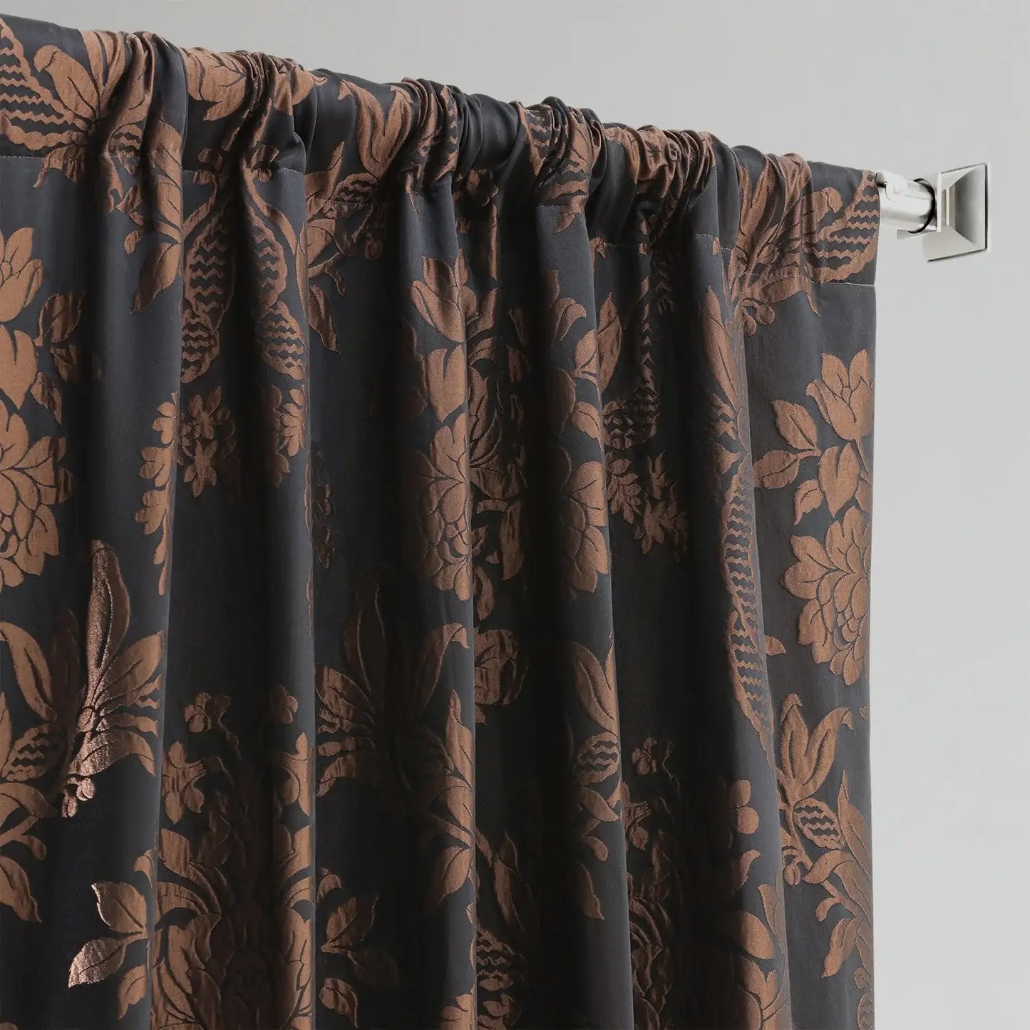 Magdelena Black & Copper Damask Faux Silk Jacquard Custom Curtain