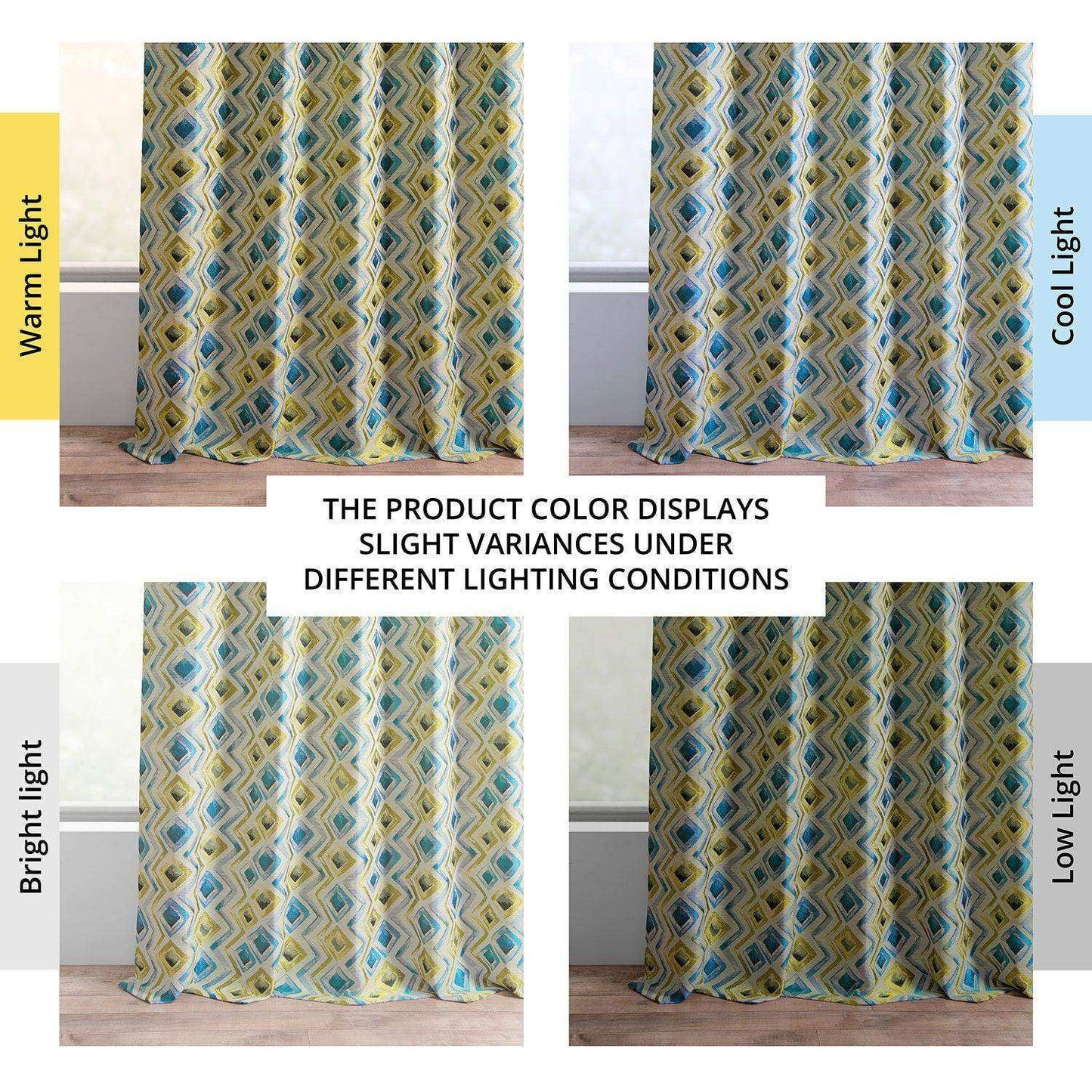 Zanni Multi Blue Green Faux Silk Jacquard Curtain - HalfPriceDrapes.com