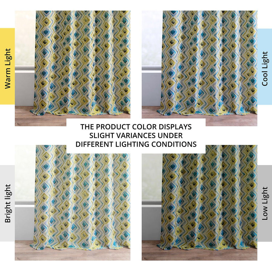 Zanni Multi Blue Green Faux Silk Jacquard Curtain - HalfPriceDrapes.com