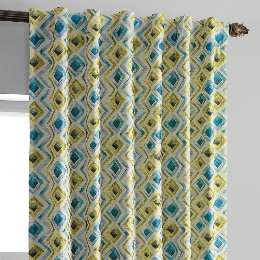 Zanni Multi Blue Green Faux Silk Jacquard Curtain - HalfPriceDrapes.com