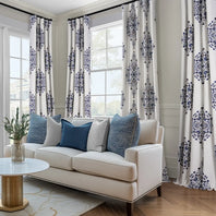 Kerala Blue Emblem Printed Cotton Custom Curtain