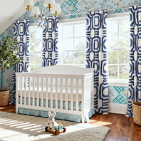 Mecca Blue Geometric Printed Cotton Custom Curtain