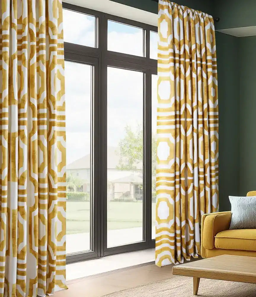 Mecca Gold Geometric Printed Cotton Custom Curtain