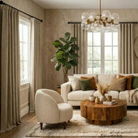 Nomad Tan Textured Faux Linen Custom Curtain