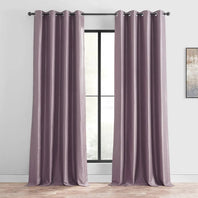Smokey Plum Grommet Vintage Textured Faux Dupioni Silk Blackout Curtain - HalfPriceDrapes.com