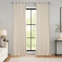 Off White Grommet Vintage Textured Faux Dupioni Silk Blackout Curtain