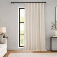 Off White Extra Wide Vintage Textured Faux Dupioni Silk Blackout Curtain