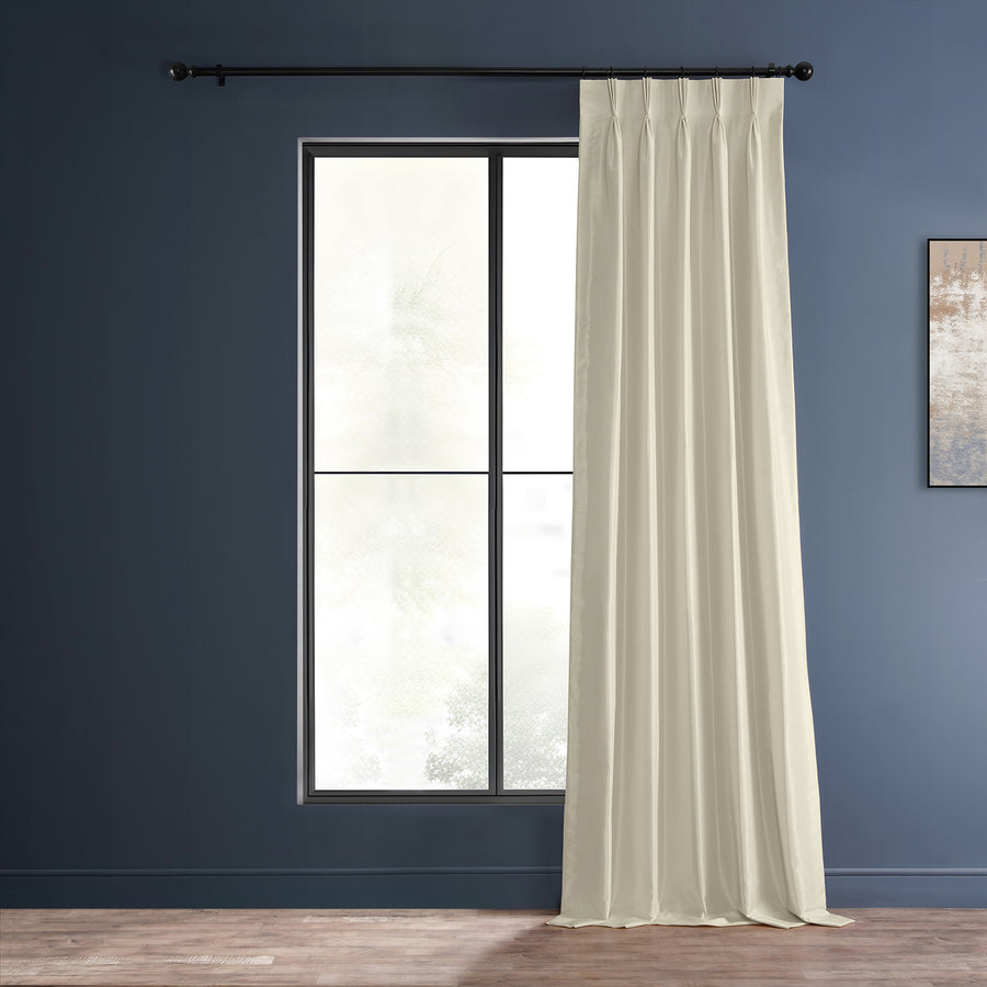 Off White French Pleat Vintage Textured Faux Dupioni Silk Blackout Curtain