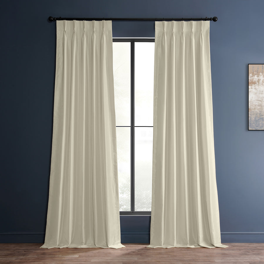 Off White French Pleat Vintage Textured Faux Dupioni Silk Blackout Curtain