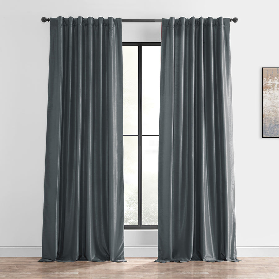 Arrowhead Grey Vintage Textured Faux Dupioni Silk Curtain