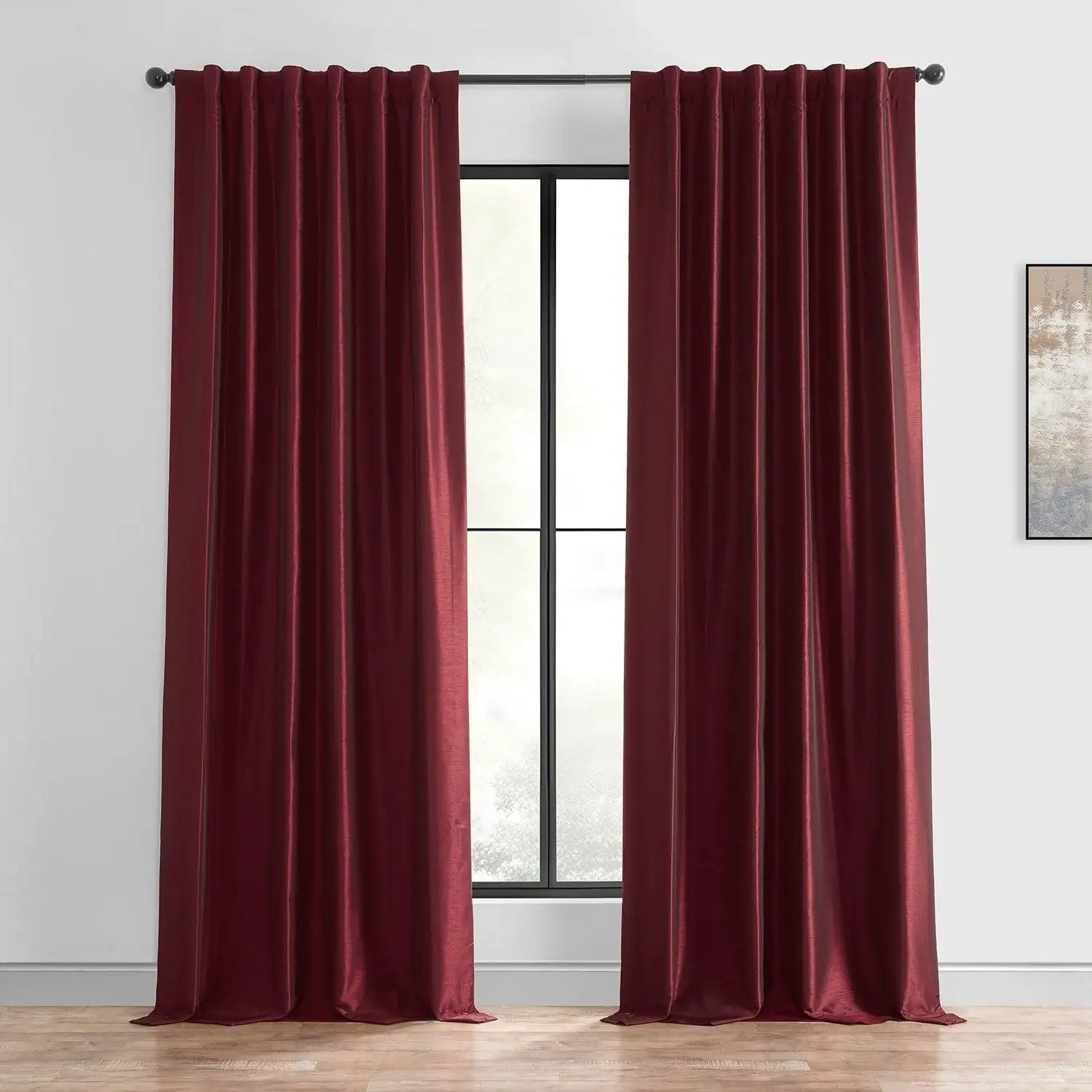 Cantonnière En Soie Dupioni Sur Mesure, Bords Festonnés, Cascade Latérale, Rouge Et Violet