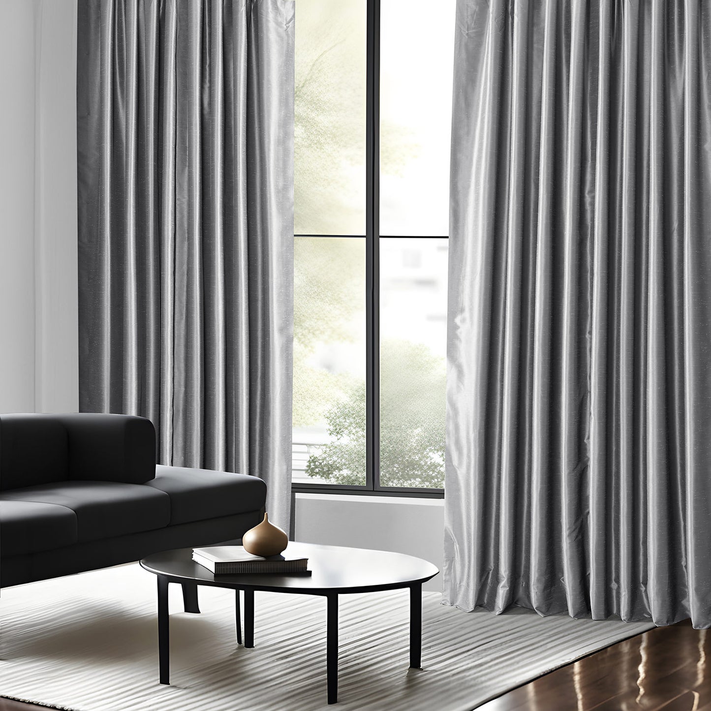 Storm Grey Vintage Textured Faux Dupioni Silk Custom Curtain