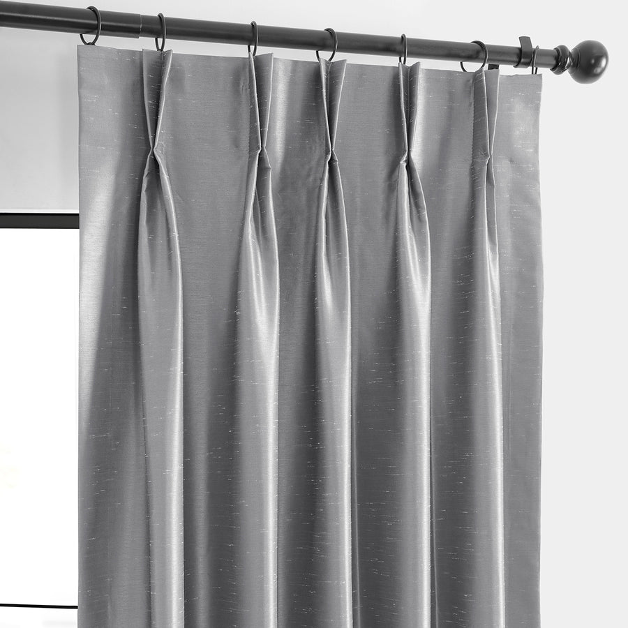 Storm Grey French Pleat Vintage Textured Faux Dupioni Silk Blackout Curtain