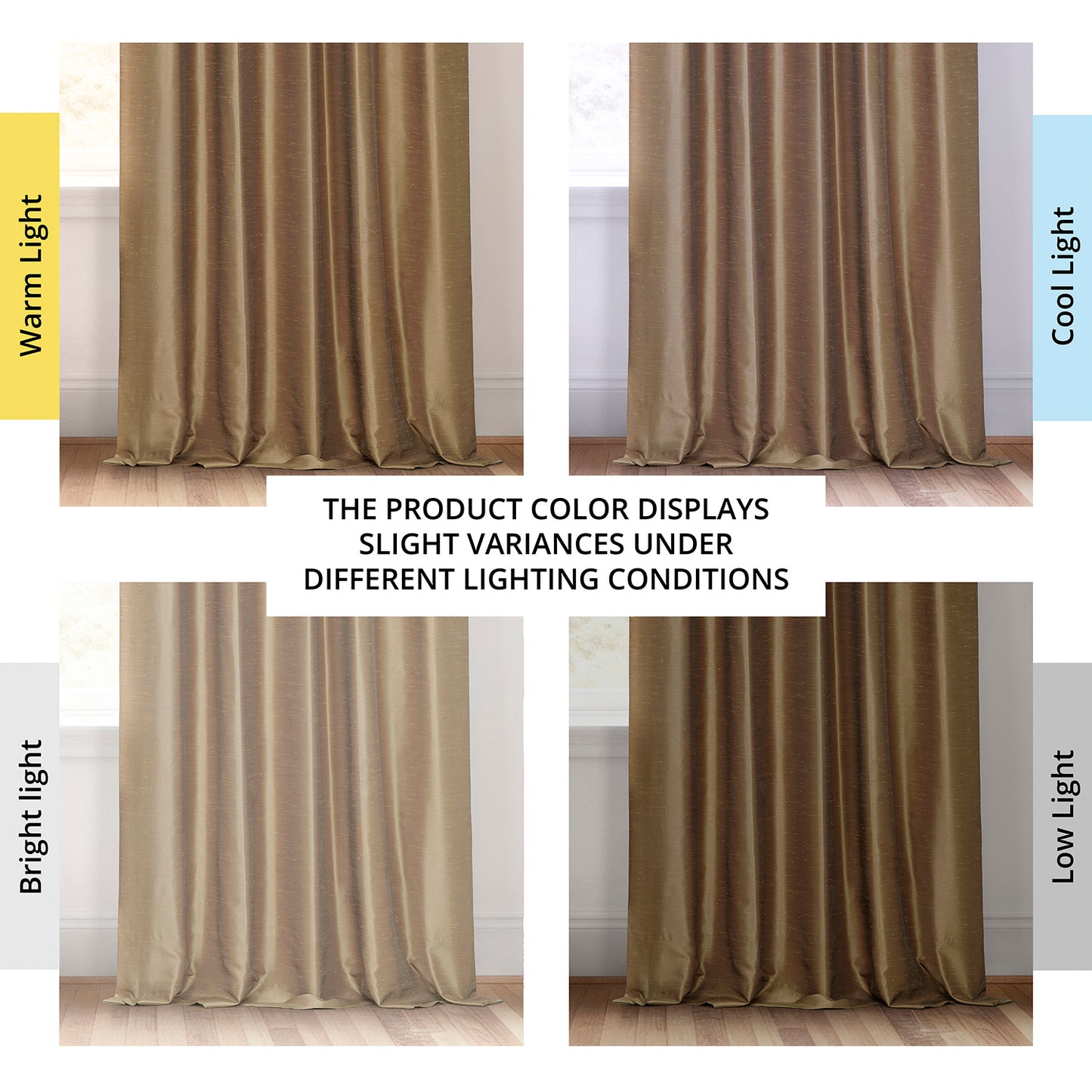 Flax Gold Grommet Vintage Textured Faux Dupioni Silk Blackout Curtain