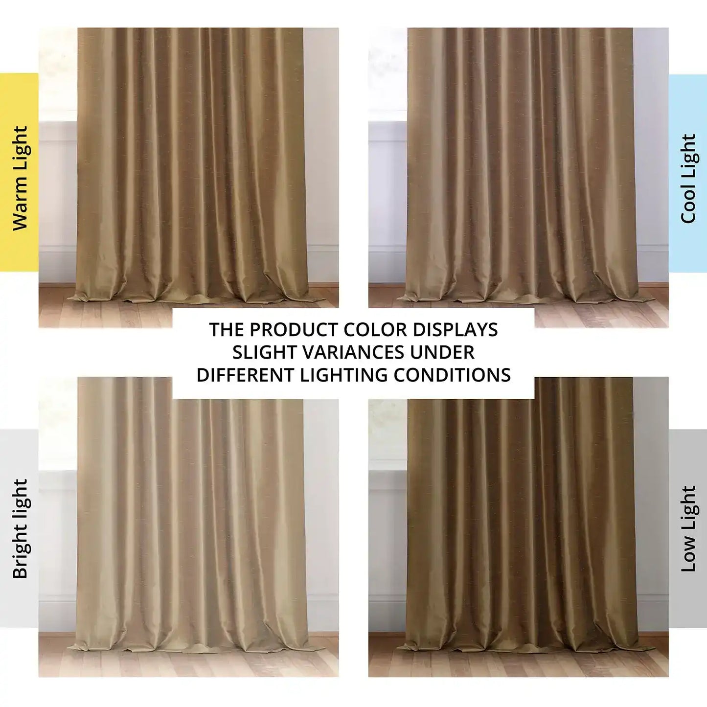 Flax Gold Vintage Textured Faux Dupioni Silk Room Darkening Curtain