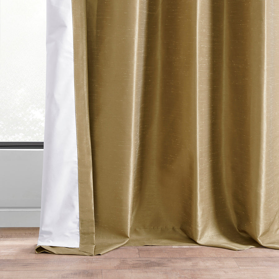 Flax Gold Ruched Vintage Textured Faux Dupioni Silk Curtain