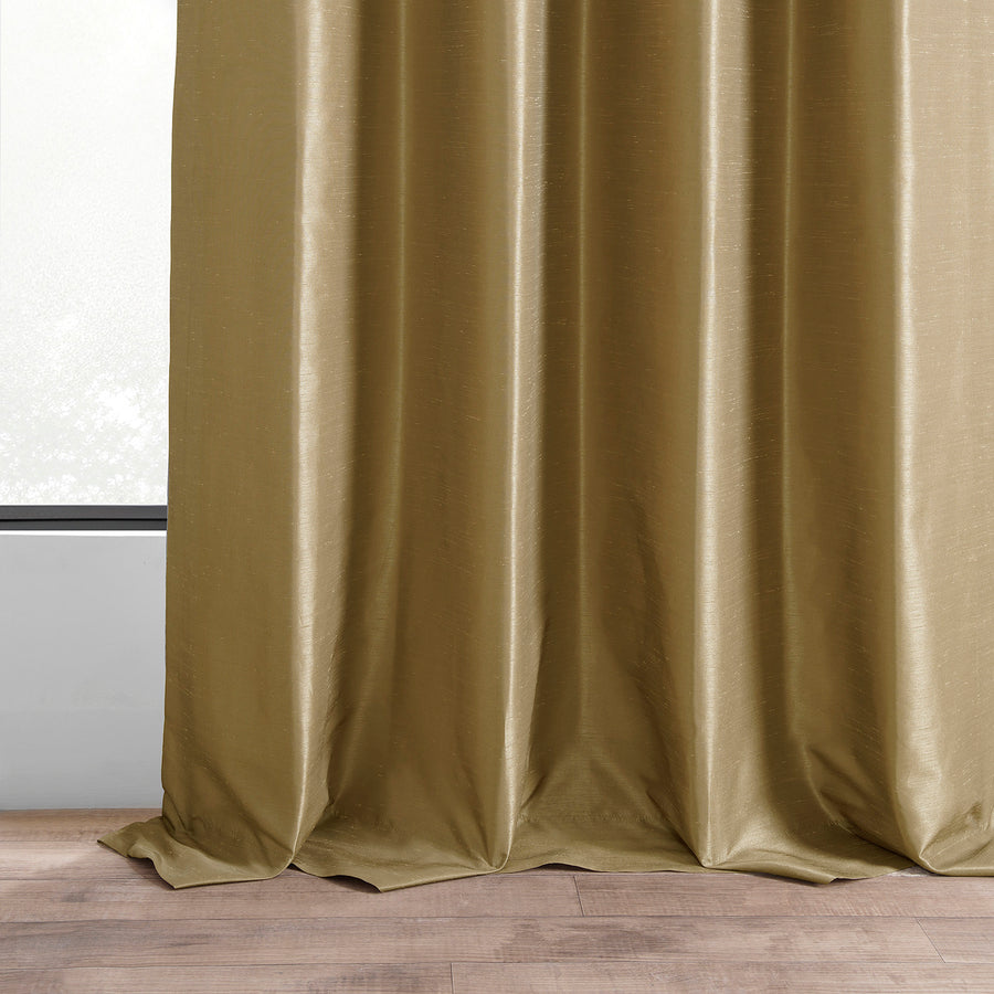 Flax Gold Ruched Vintage Textured Faux Dupioni Silk Curtain