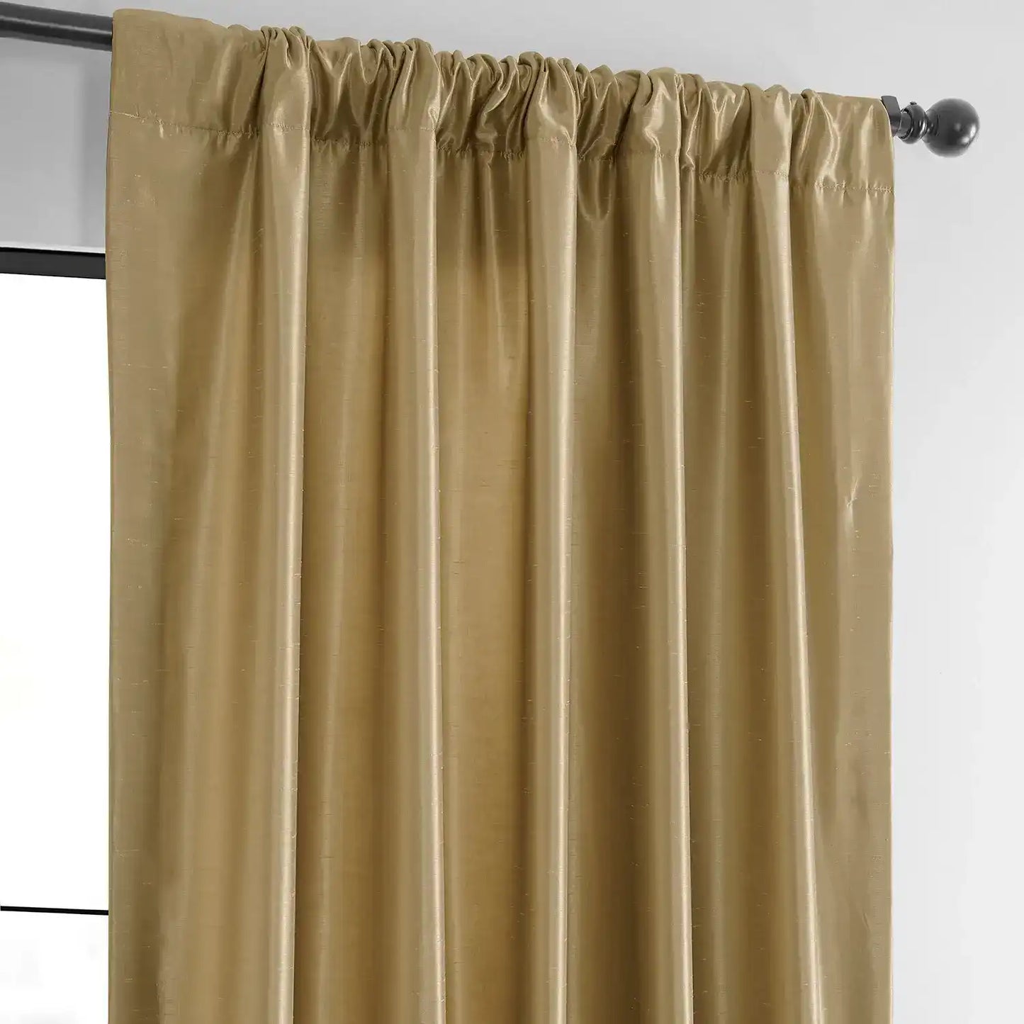 Flax Gold Vintage Textured Faux Dupioni Silk Custom Curtain