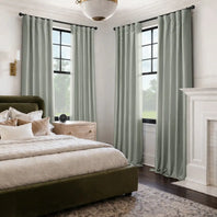 Sage Grey Vintage Textured Faux Dupioni Silk Room Darkening Curtain