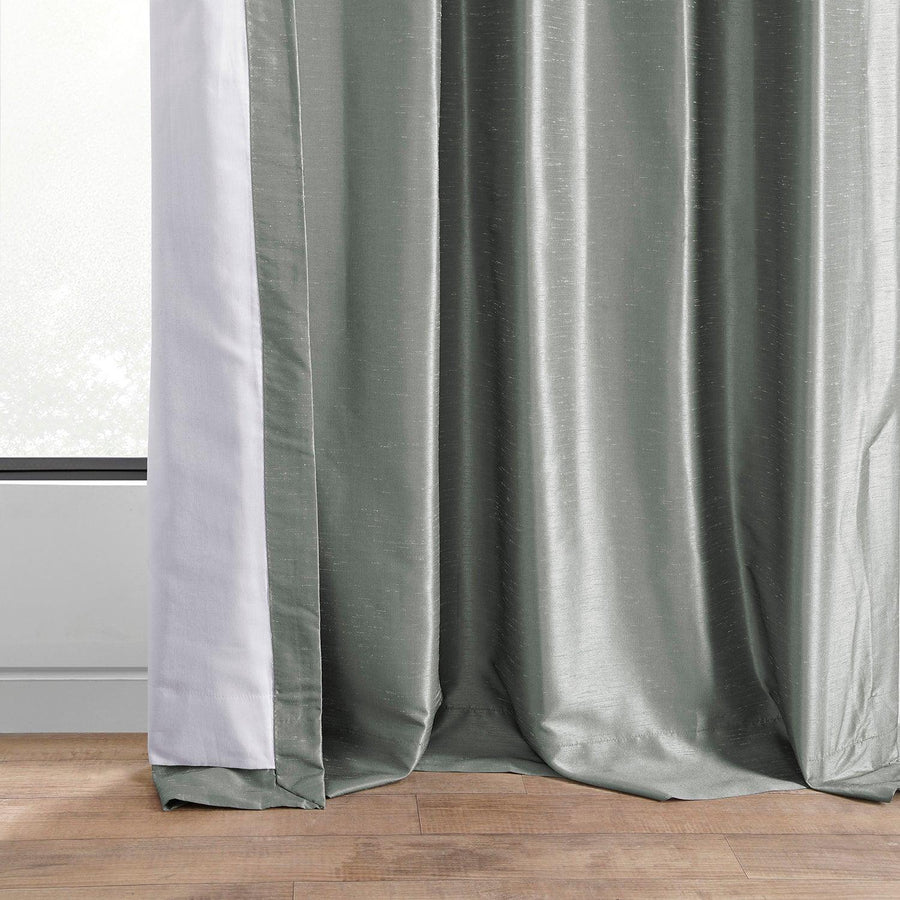 Silver French Pleat Vintage Textured Faux Dupioni Silk Blackout Curtain