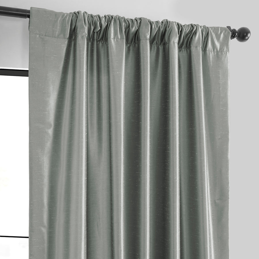 Silver Vintage Textured Faux Dupioni Silk Blackout Curtain