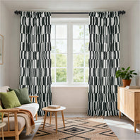 Brushstroke Stripe Black Striped Artisan Bloom Printed Cotton Twill Custom Curtain