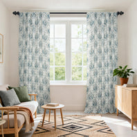 Aztec Geo Blue Damask Artisan Bloom Printed Cotton Twill Custom Curtain