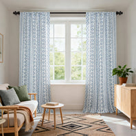 Heirloom Damask Teal Geometric Digital Printed Cotton Twill Custom Curtain