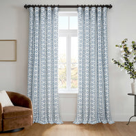 Heirloom Damask Teal Geometric Digital Printed Cotton Twill Room Darkening Curtain