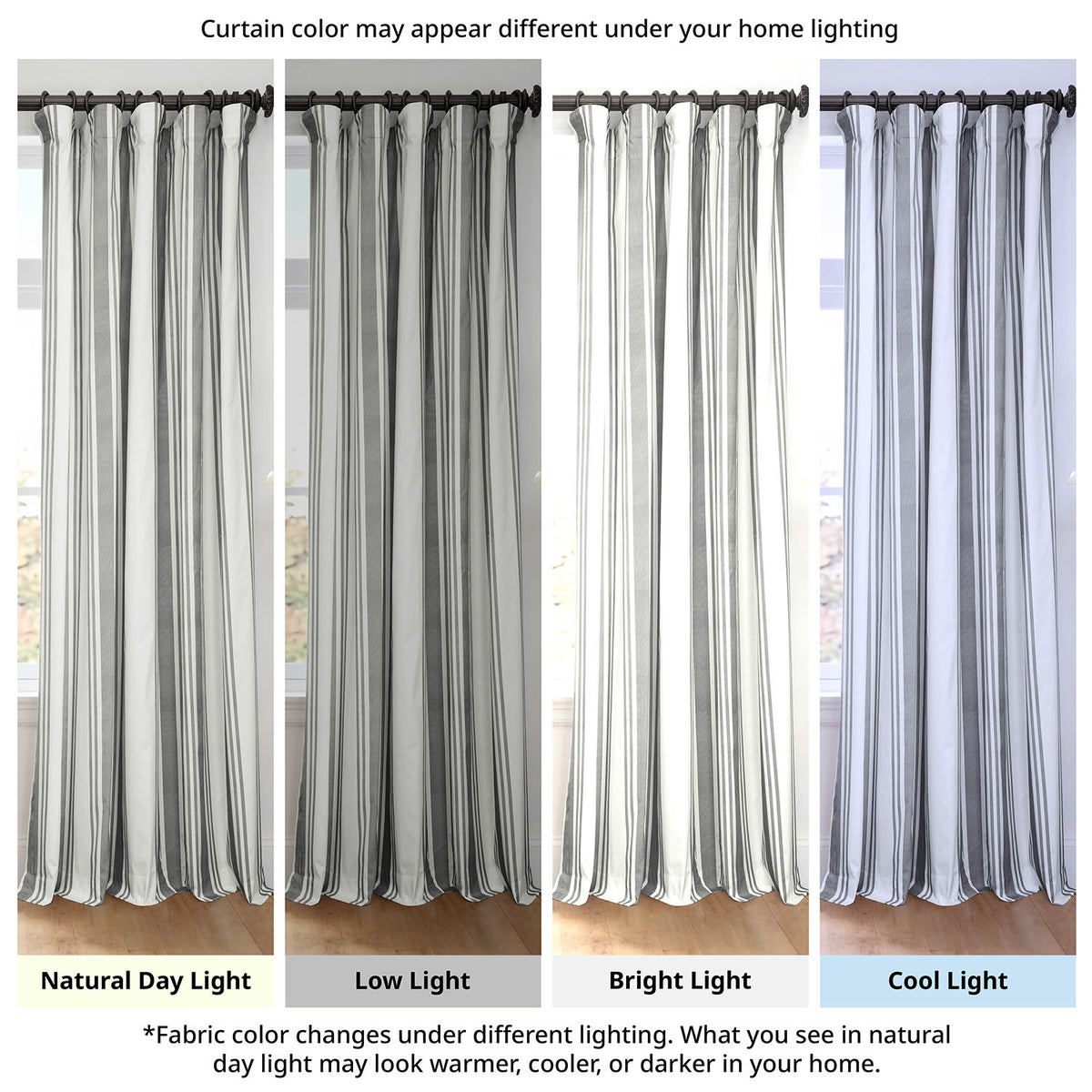 Ticking Stripe Grey Striped Digital Printed Cotton Twill Room Darkening Curtain