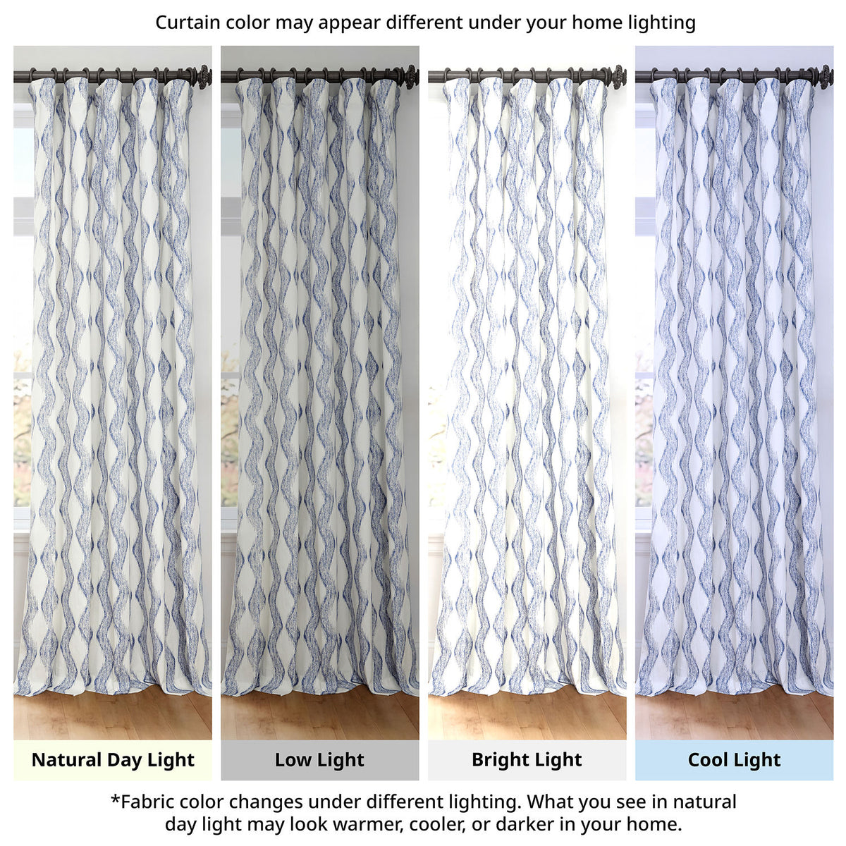 Ikat Wave Indigo Geometric Artisan Bloom Printed Cotton Twill Room Darkening Curtain