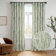 Woven Green Abstract Artisan Bloom Printed Cotton Twill Room Darkening Curtain