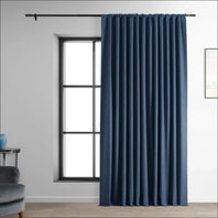 Dark Blue Extra Wide Performance Linen Hotel Blackout Curtain - HalfPriceDrapes.com