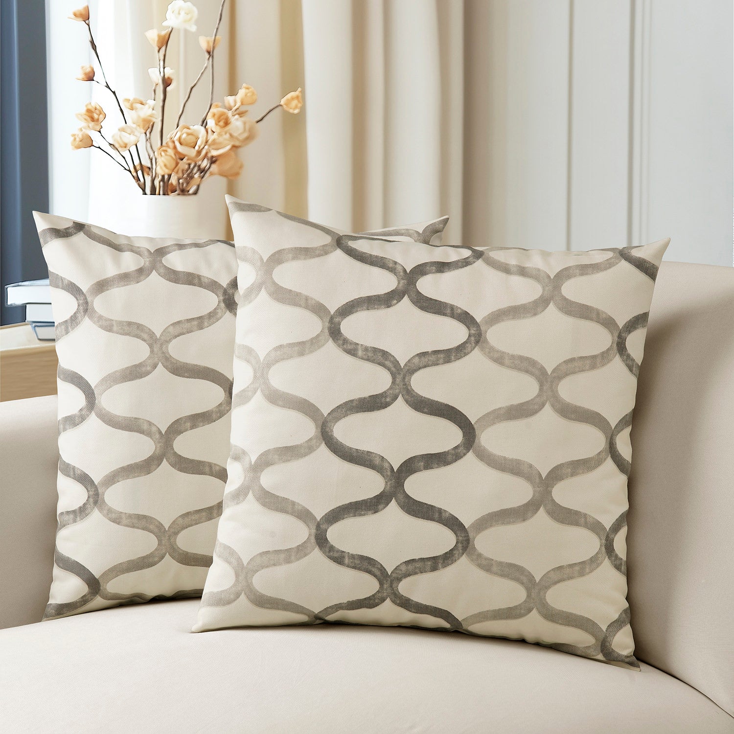 Illusions Silver Grey Geometric Printed Cotton Cushion Covers Pair