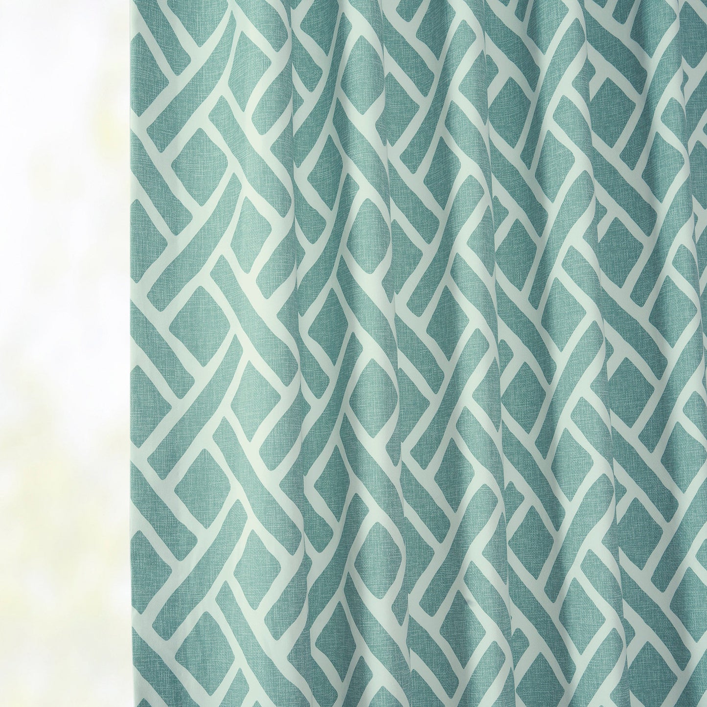 Martinique Aqua Geometric Printed Cotton Custom Curtain