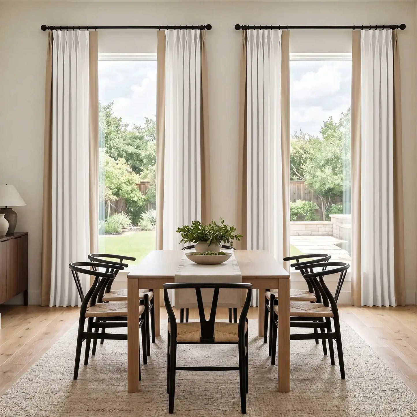 Fresh Popcorn & Shaker Beige Bordered Vertical Printed Cotton Custom Curtain
