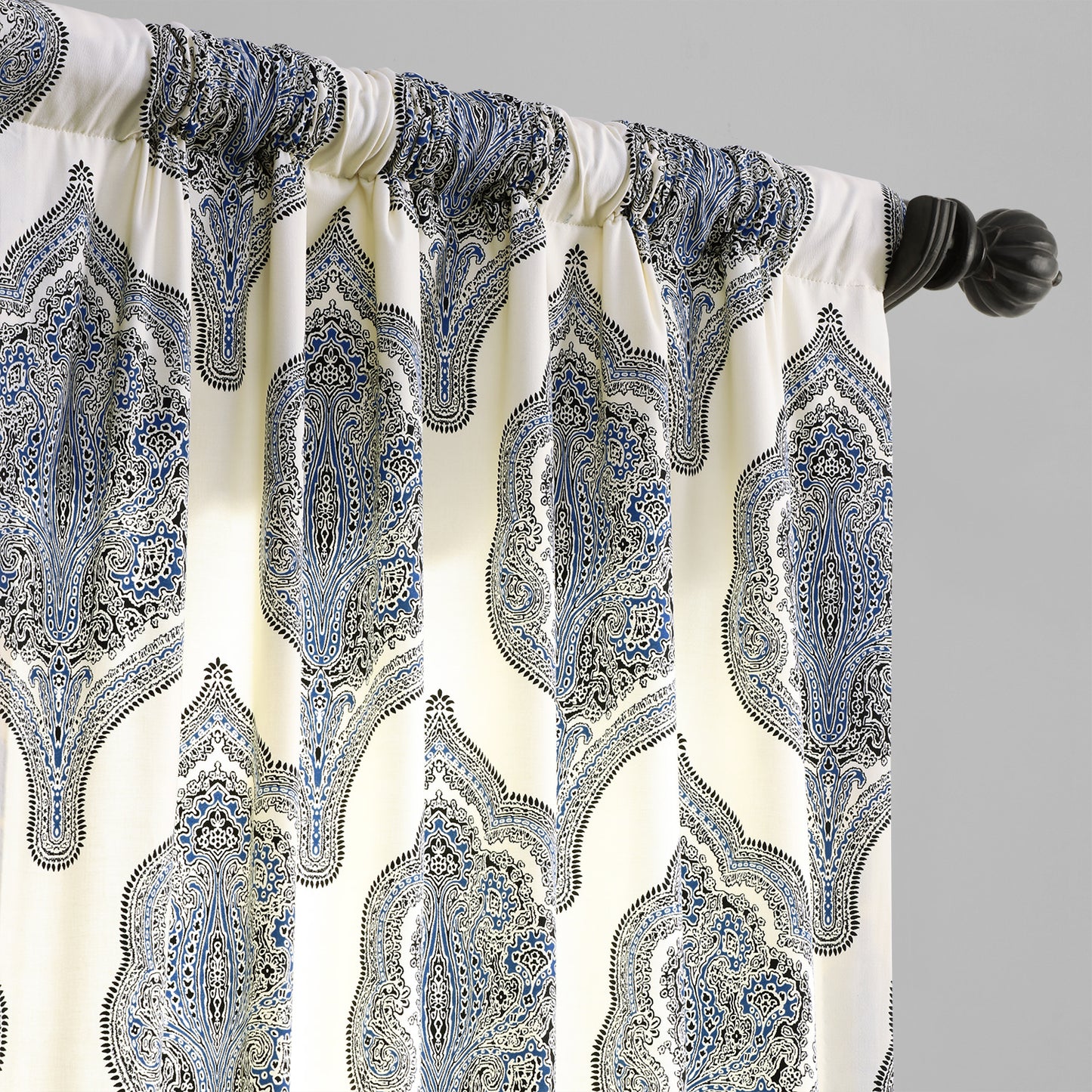 Arabesque Blue Emblem Printed Cotton Custom Curtain
