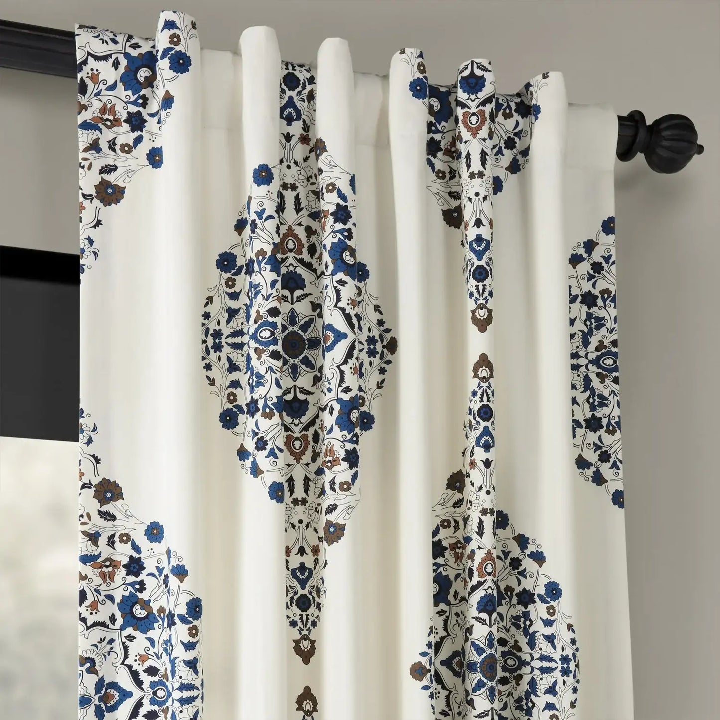 Kerala Blue Emblem Printed Cotton Custom Curtain