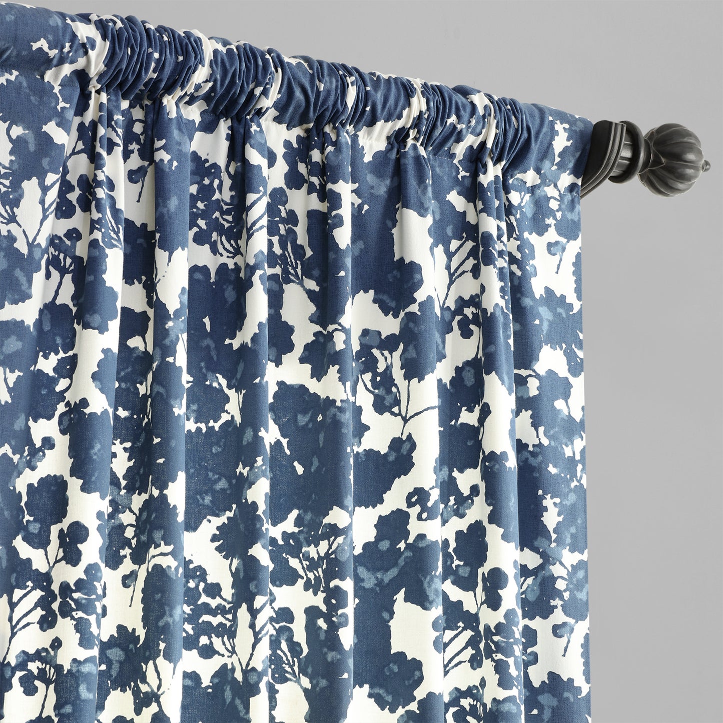 Fleur Blue Floral Printed Cotton Custom Curtain