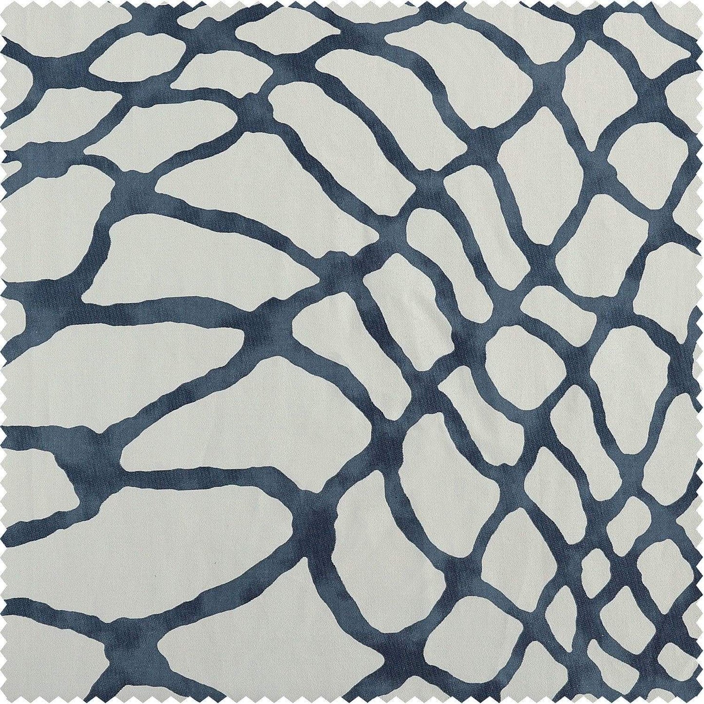 Ellis Blue Printed Cotton Custom Curtain - HalfPriceDrapes.com