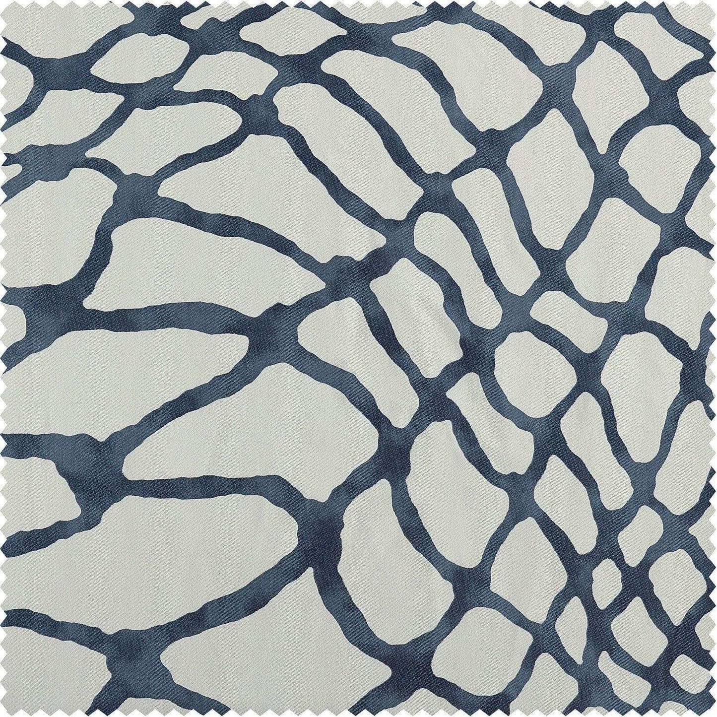 Ellis Blue Printed Cotton Custom Curtain - HalfPriceDrapes.com