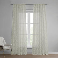 Calais Tile Cream Patterned Faux Linen Sheer Curtain - HalfPriceDrapes.com