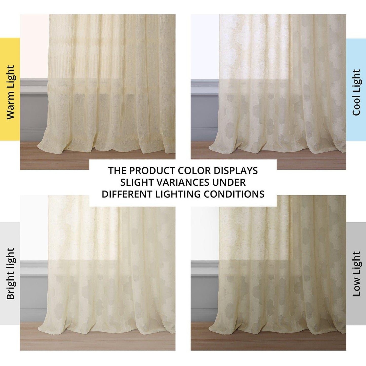 Calais Tile Beige Patterned Faux Linen Sheer Curtain - HalfPriceDrapes.com
