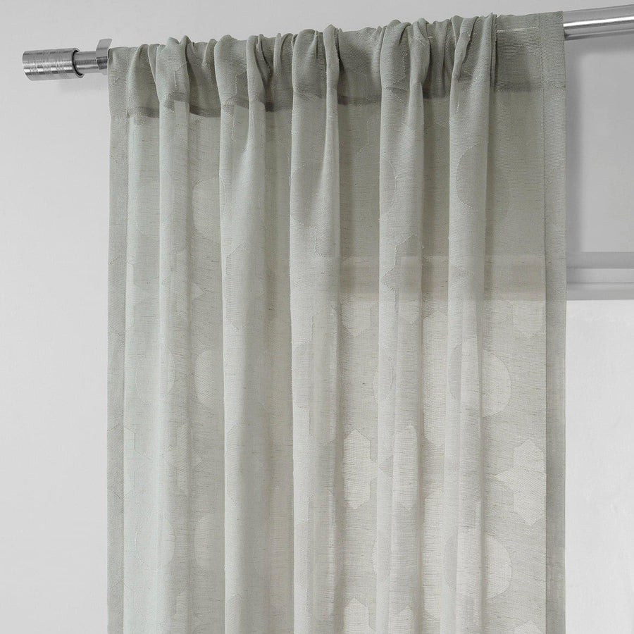 Calais Tile Grey Patterned Faux Linen Sheer Curtain - HalfPriceDrapes.com