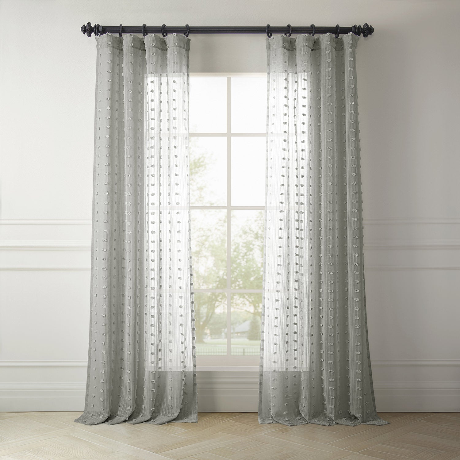 Strasbourg Dot Grey Patterned Faux Linen Sheer Curtain 50W x 96L, image size:1500x1500