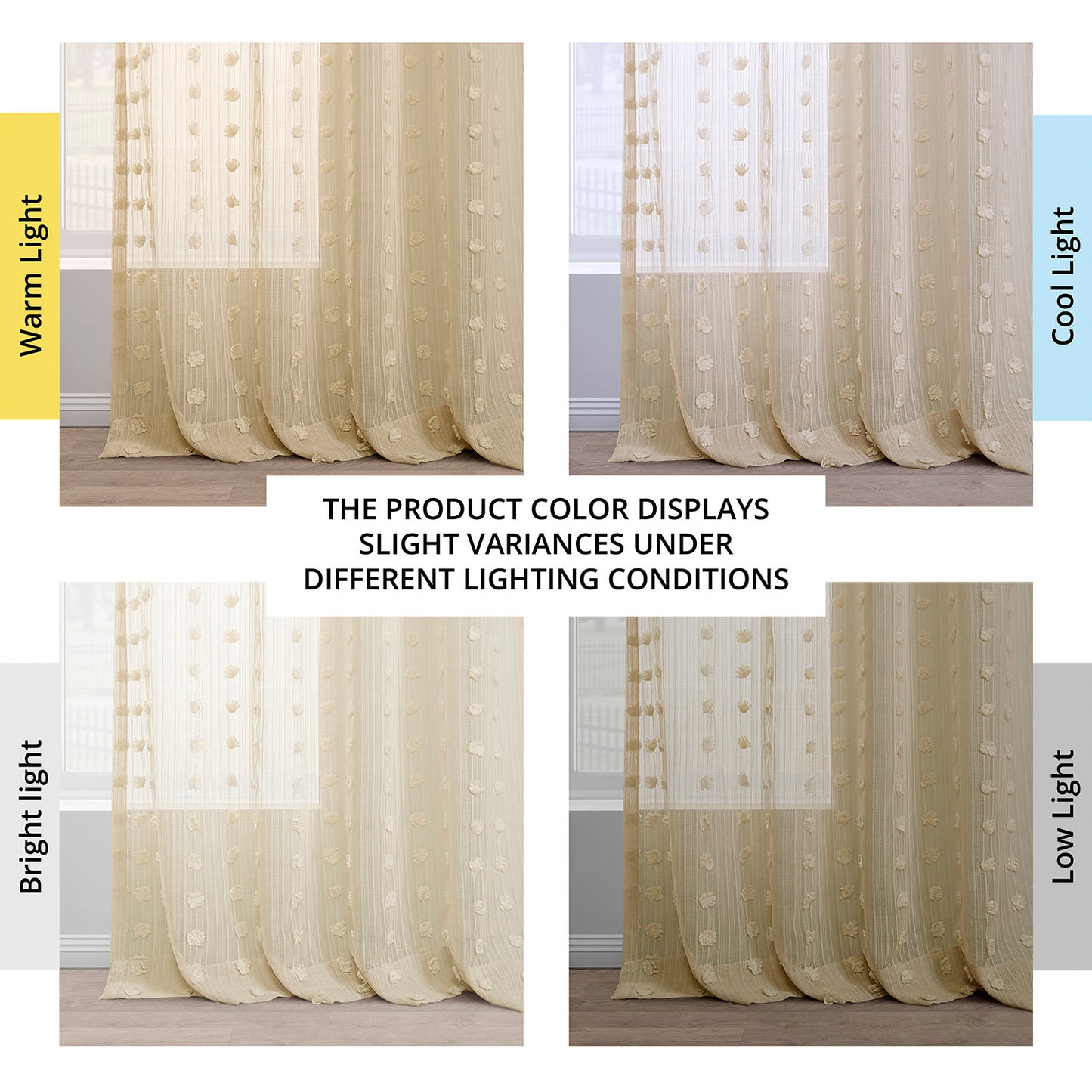 Strasbourg Dot Beige Geometric Patterned Faux Linen Sheer Curtain