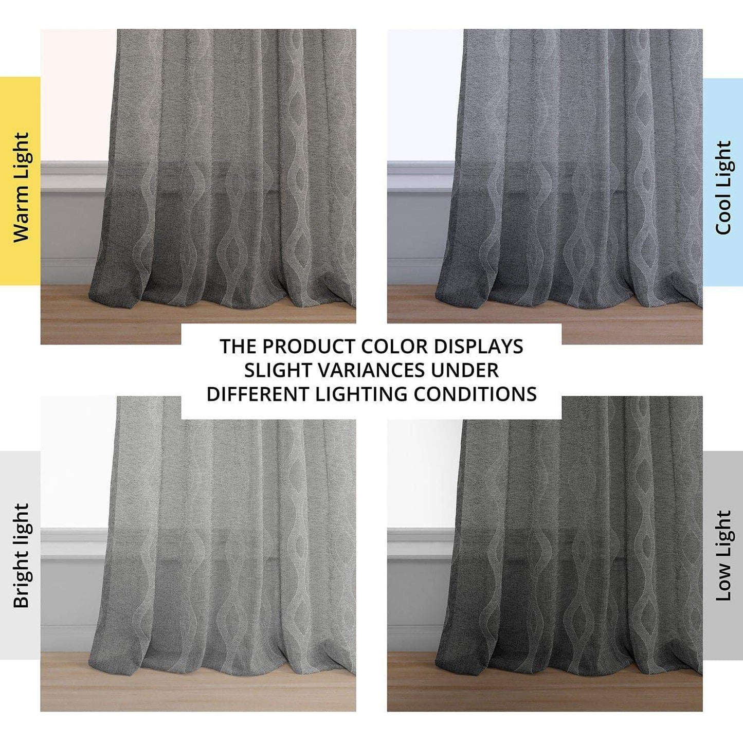 Vega Charcoal Patterned Faux Linen Sheer Curtain - HalfPriceDrapes.com